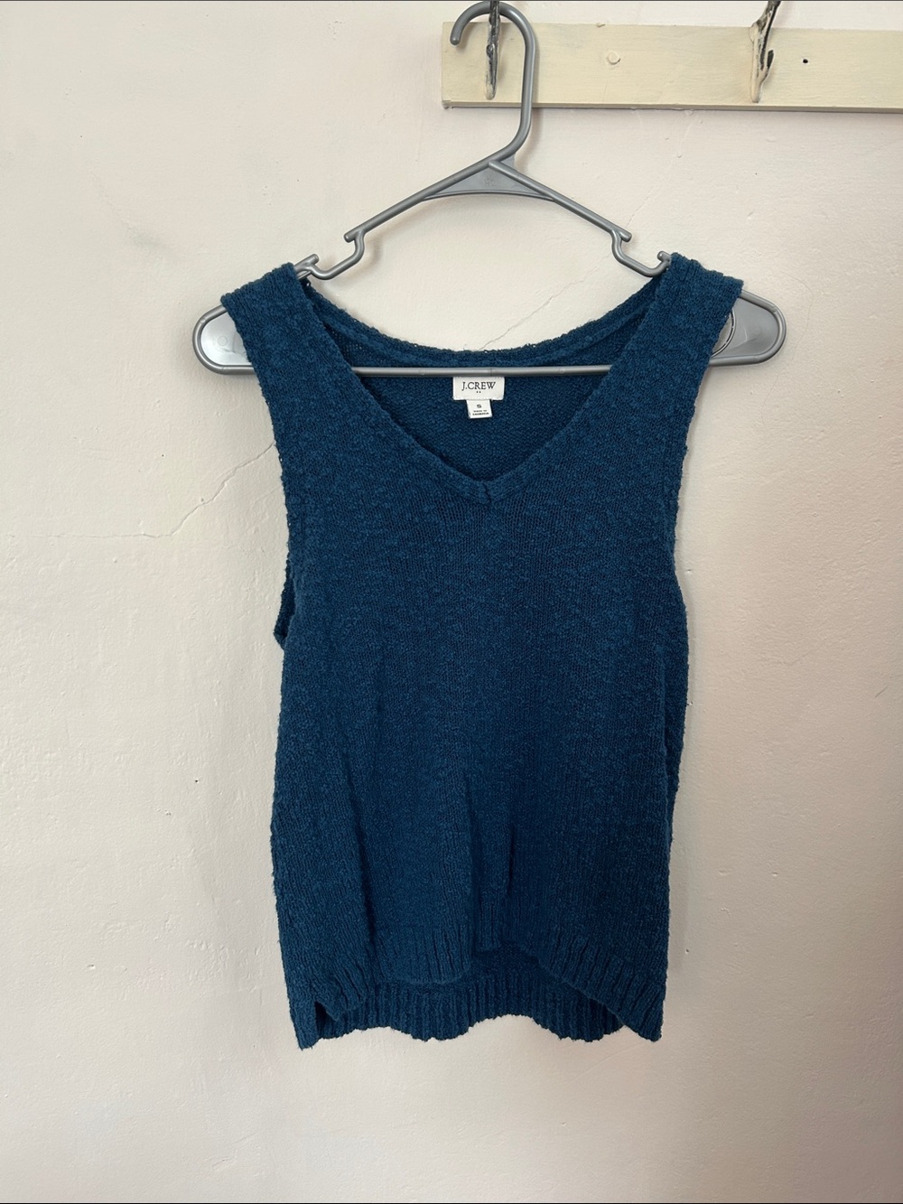 J. Crew Textured V-Neck Sleeveless Knit Tank in Deep Teal Blue